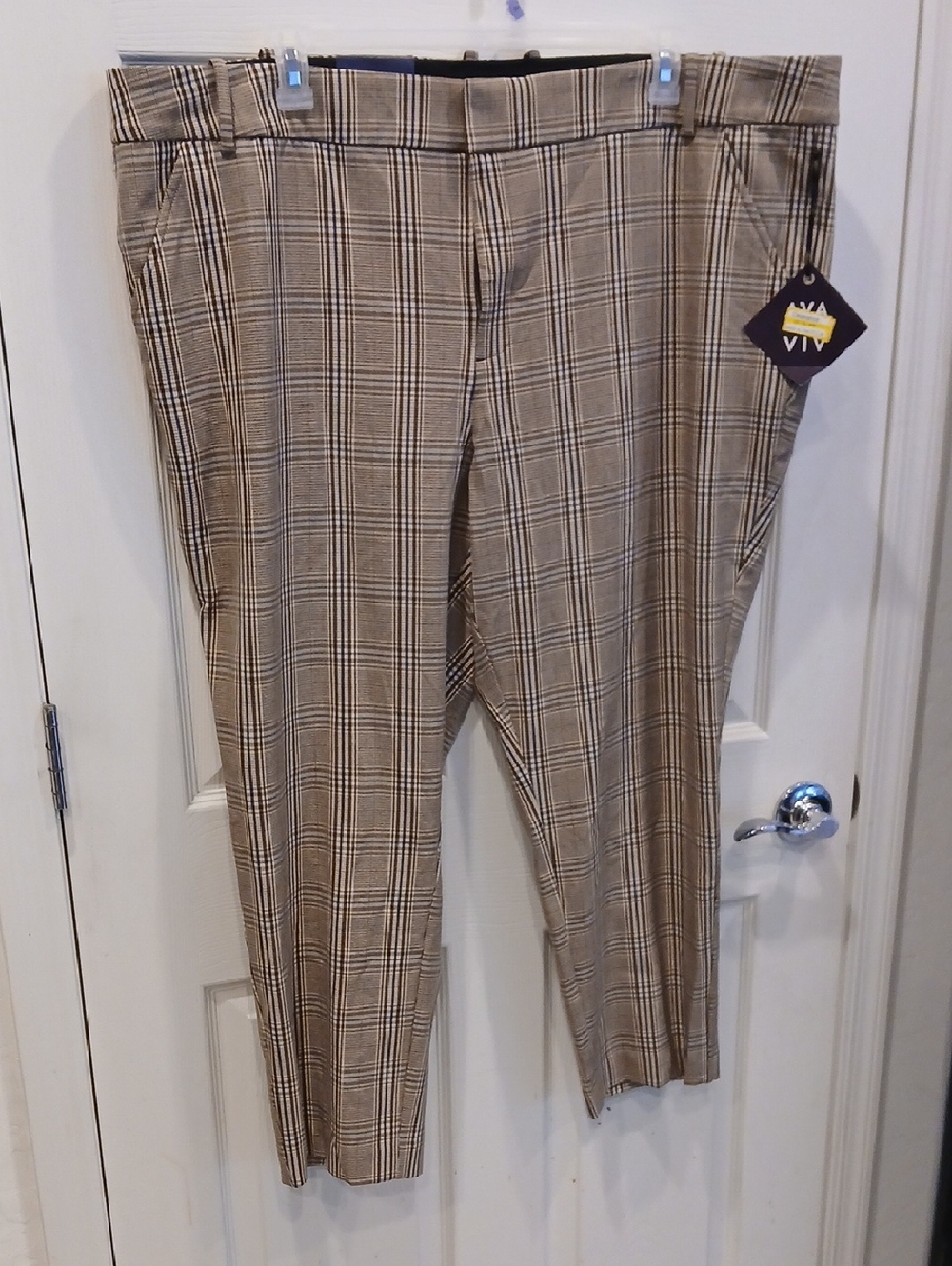 Plaid Women's Dress Pants — Tan/Black